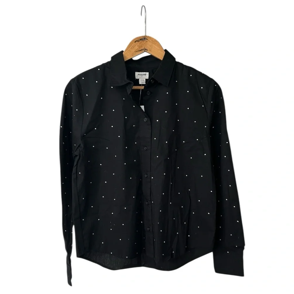 NWT J. Crew | Women’s Black Long Sleeve Button Down Rhinestone Shirt Size XXS